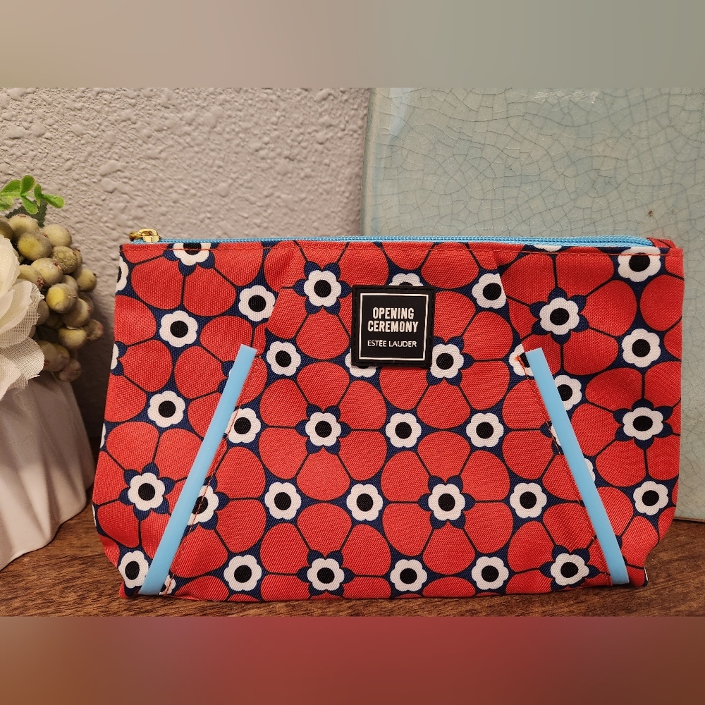 Estee Lauder Opening Ceremony Floral Cosmetic Bag - Red and Blue 9.5x6x1.5 New